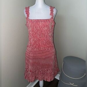 Gianni Bini Mia Smocked Gingham Square Neck Ruffle Strap Sleeveless Mini Dress